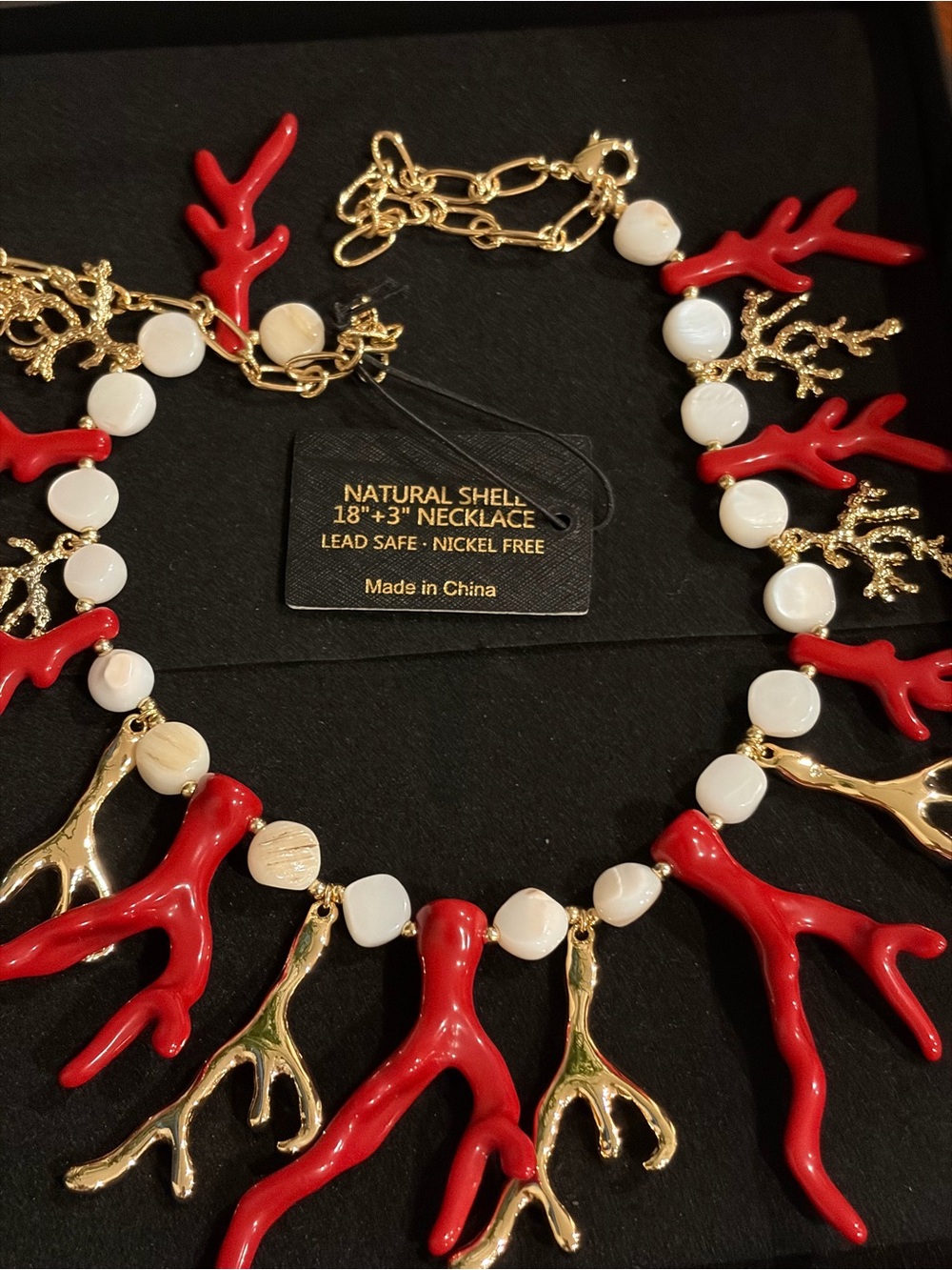 House of Harlow 1960 Red Coral & Gold Branch Pearl Necklace - Picture 3 of 7